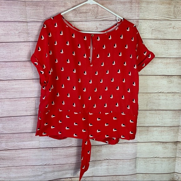 Oasis Sailboat Tie Front Short Sleeve Print Size20 - Picture 2 of 7